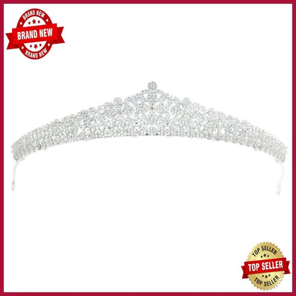 Accessories - Platinum Plated Copper Wedding Tiara Crown with CZ Flowers